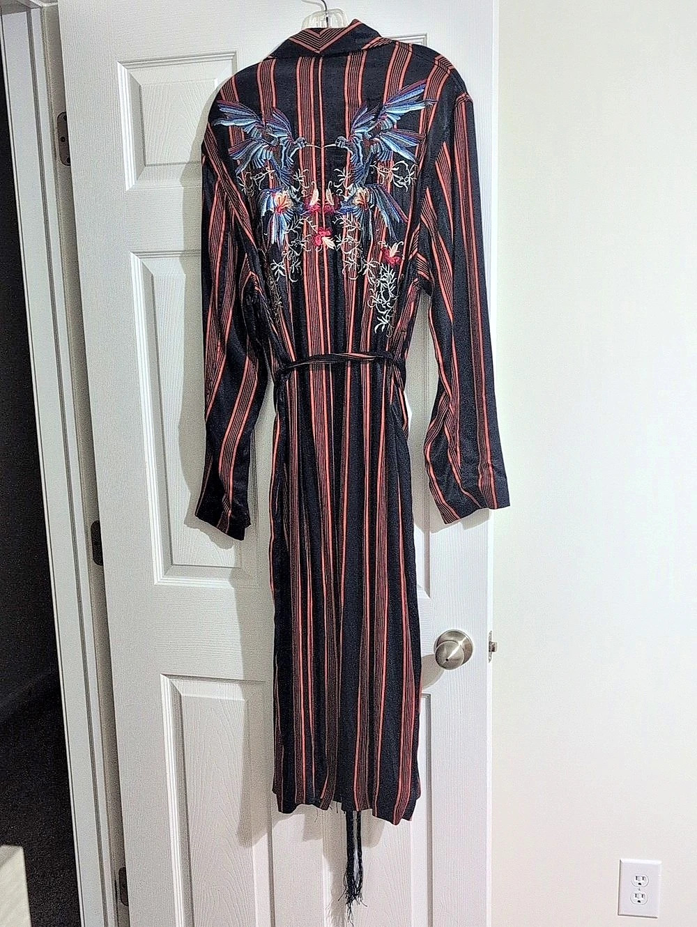 Free People Atrium Embroidered & Striped Duster in Navy & Red Size Medium